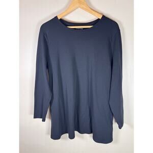 Eileen Fisher Womens Top Long Sleeve Boat Neck A Line  XL Black Lagenlook